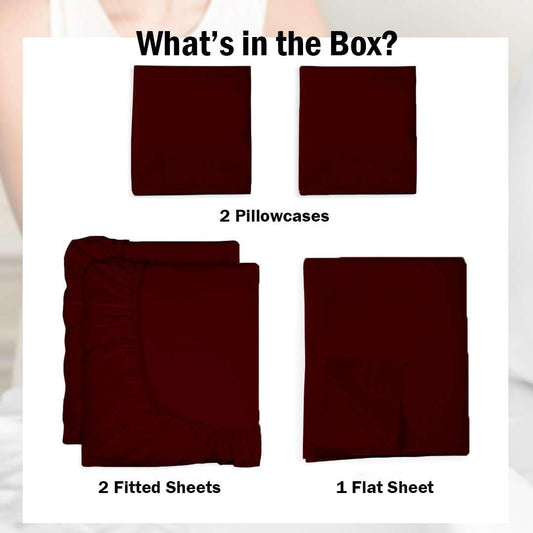 Burgundy Solid 5-Piece Split King Sheet Set – 1000 Thread Count Egyptian Cotton