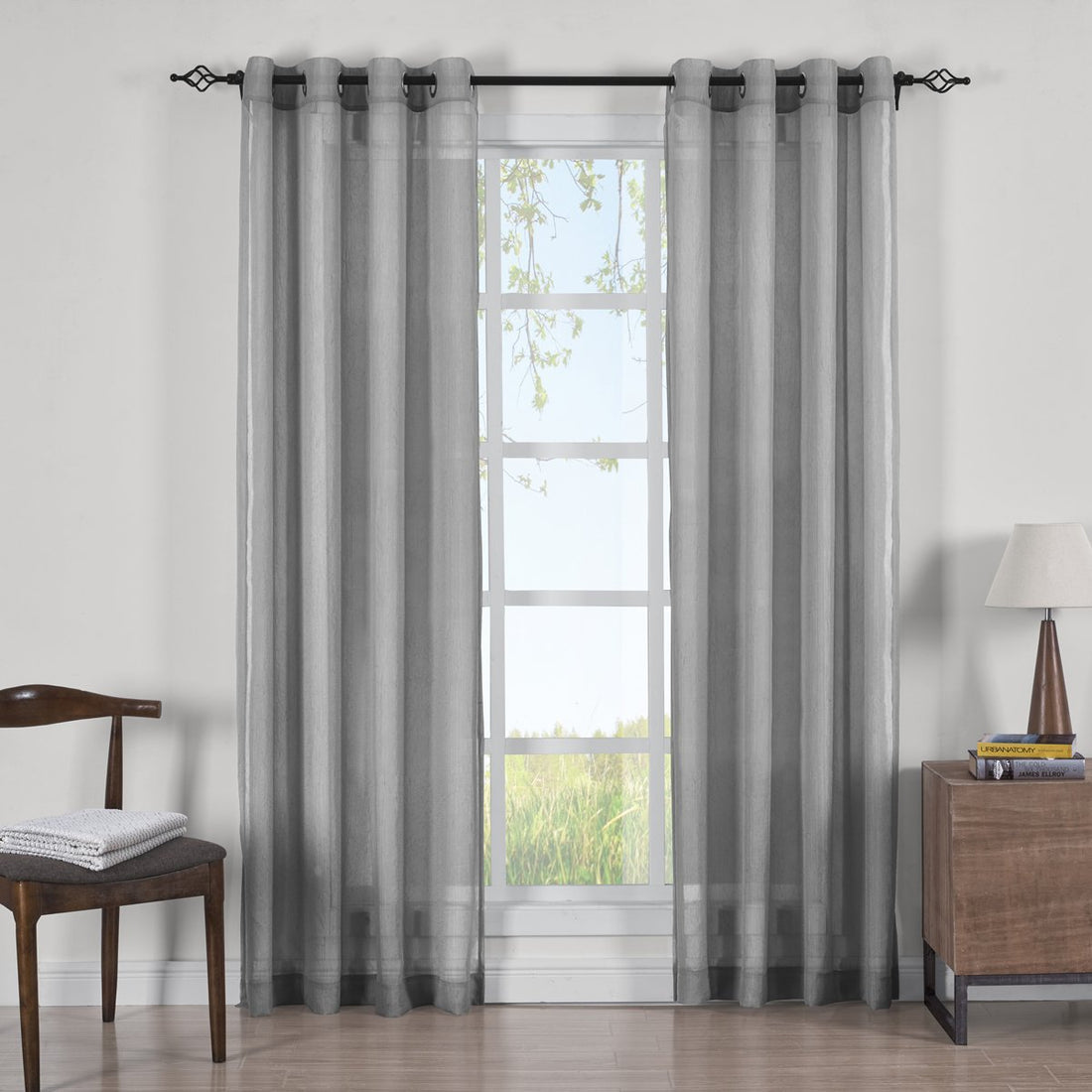 Abri Grommet Crushed Sheer Curtain Panels (Set of 2)