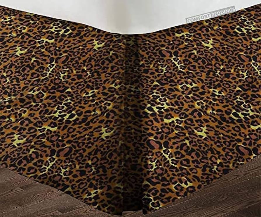 8 Inch Drop Leopard Print Bed Skirt Split Corner 100% Cotton