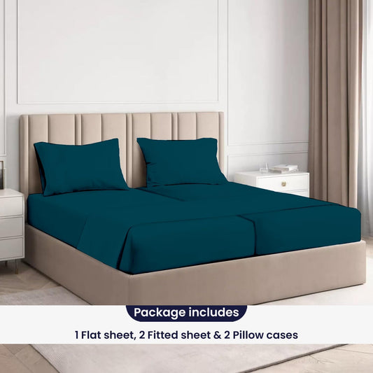 Teal Solid Egyptian Cotton 1000TC Split King Sheet Set – 5 Piece Deep
