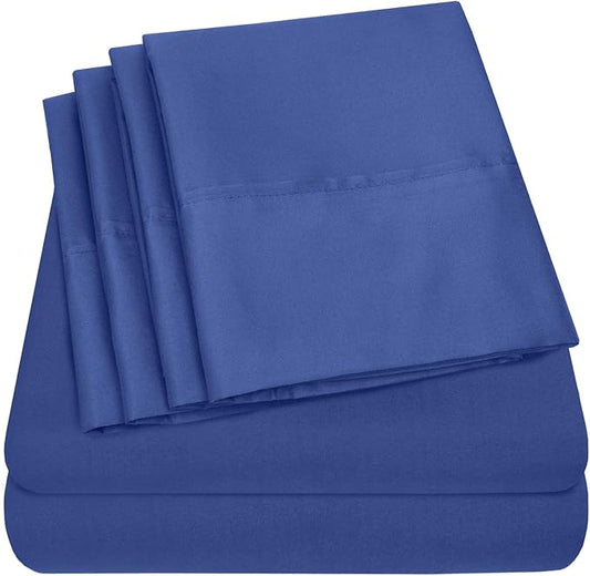 Royal Blue Solid 5-Piece Split King Sheet Set – 1000 Thread Count Egyptian Cotton