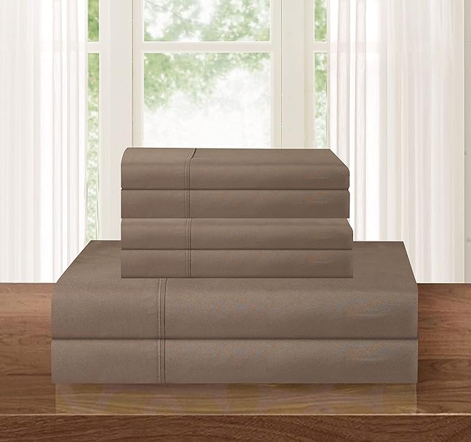 Taupe Solid Egyptian Cotton 1000TC Split King Sheet Set – 5 Piece Deep Pocket Bedding