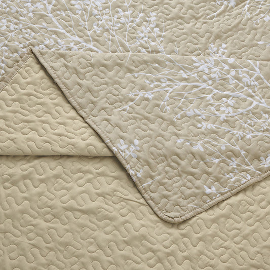 Odette Beige Lightweight Reversible Oversize Quilt Bedspread Set