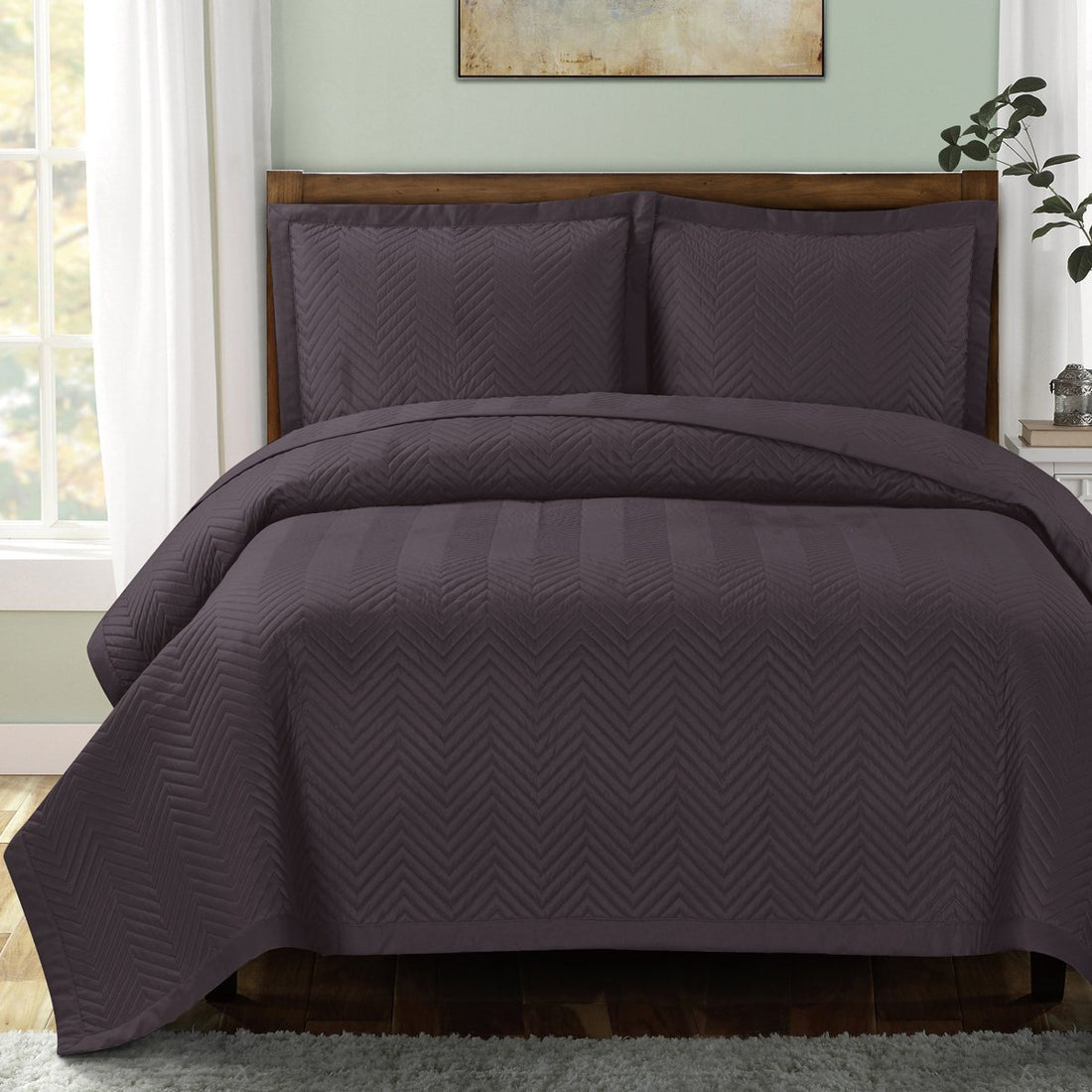 Chervon Reversible Lightweight Microfiber Solid Coverlet Set Mini