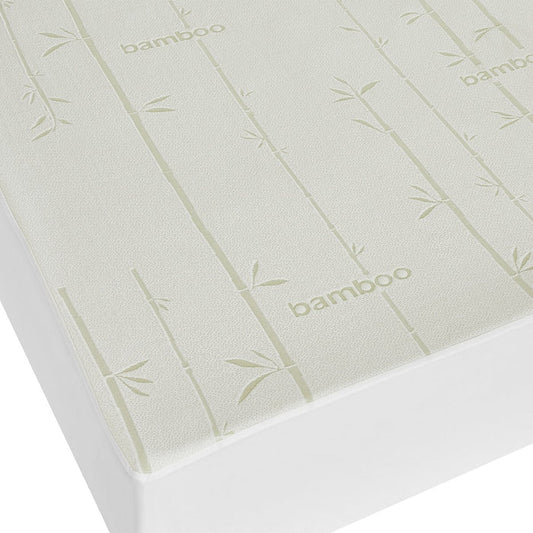 Soft breathable bamboo mattress protector with waterproof and allergen-resistant features
