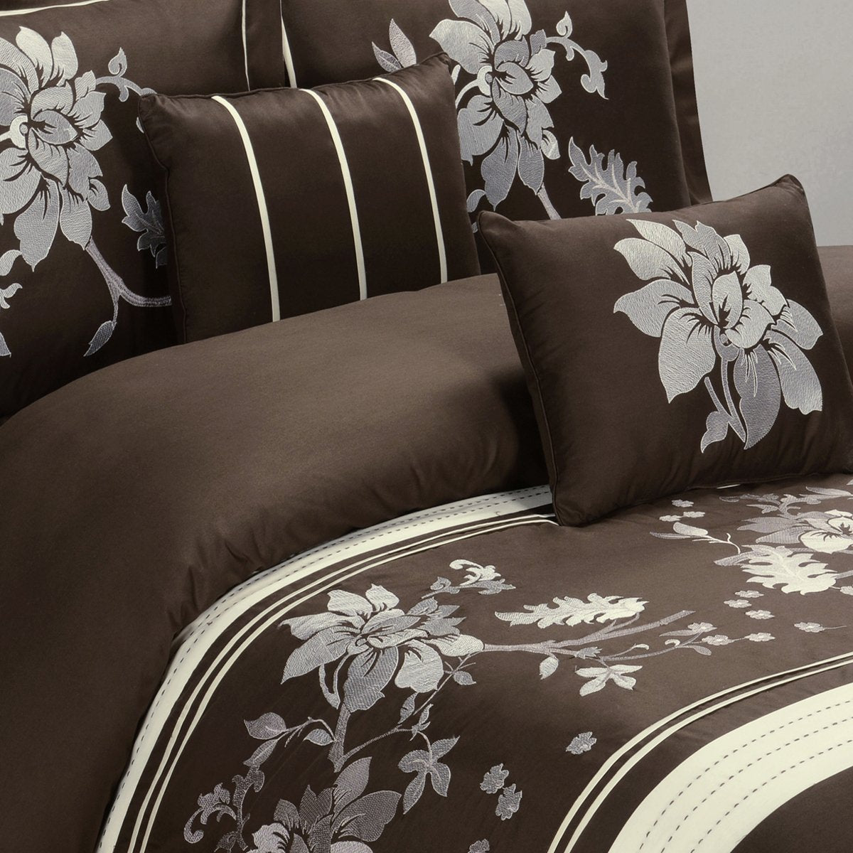 5 Piece Myra 100% Cotton Chocolate Duvet Cover Set