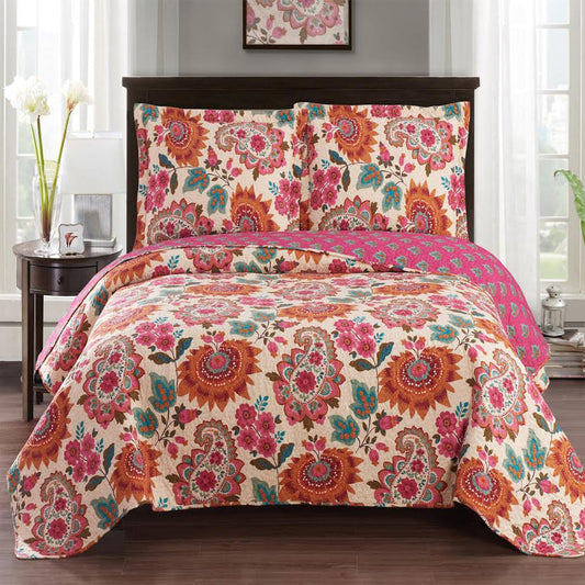 tamiya floral pattern oversized quilted coverlet set