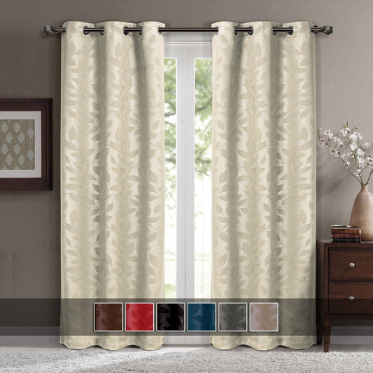 Virginia Leafy Design Blackout Weave Grommet Curtain Panels (Set of 2)