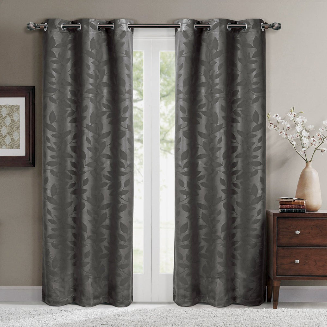 Virginia Leafy Design Blackout Weave Grommet Curtain Panels (Set of 2)