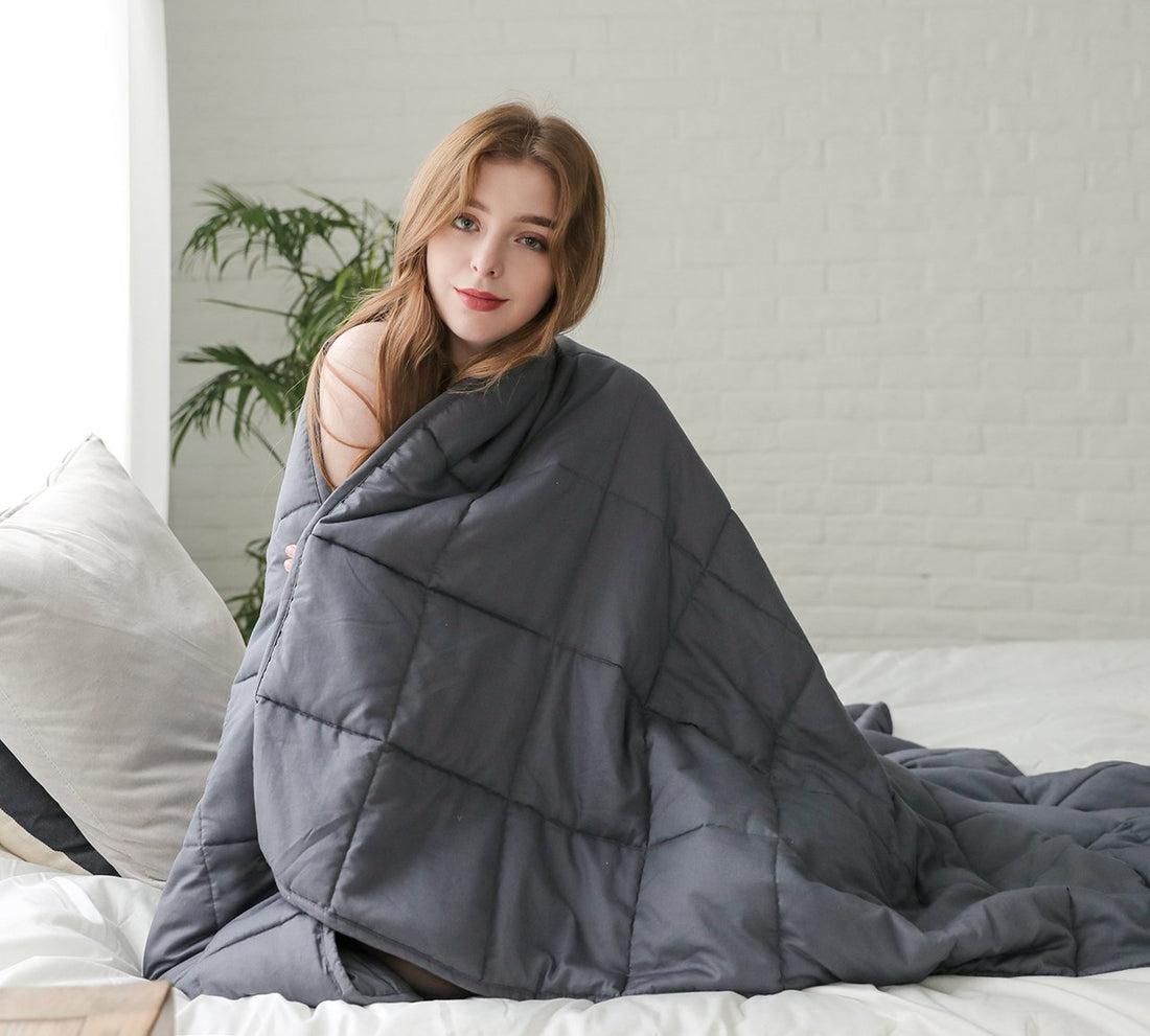 Grey weighted blanket breathable cotton with removable velvet cover included