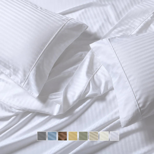 Stripe White Sheet Set Pure Egyptian Cotton