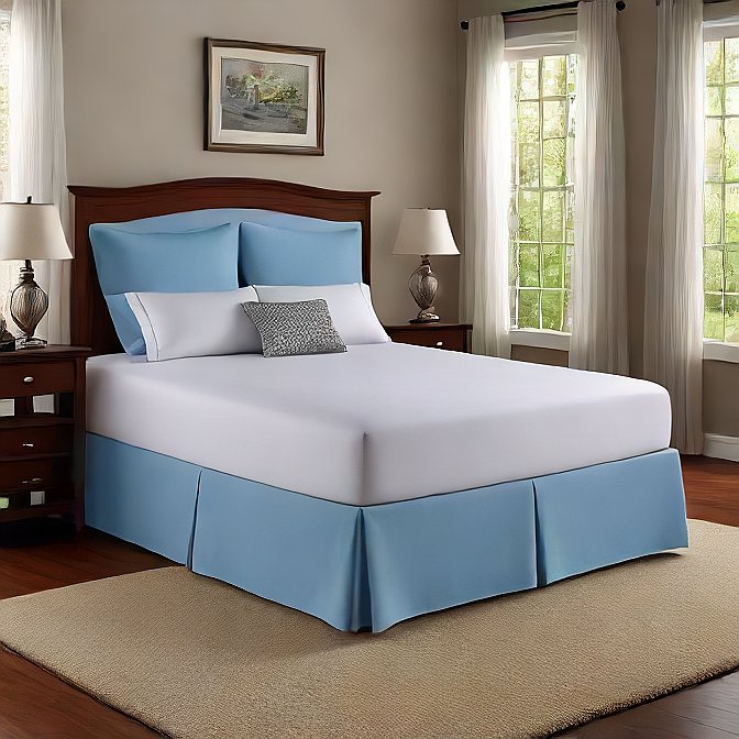 25 Inches Drop Bed Skirt Solid Sky Blue 1000TC at-egyptianhomelinens.com