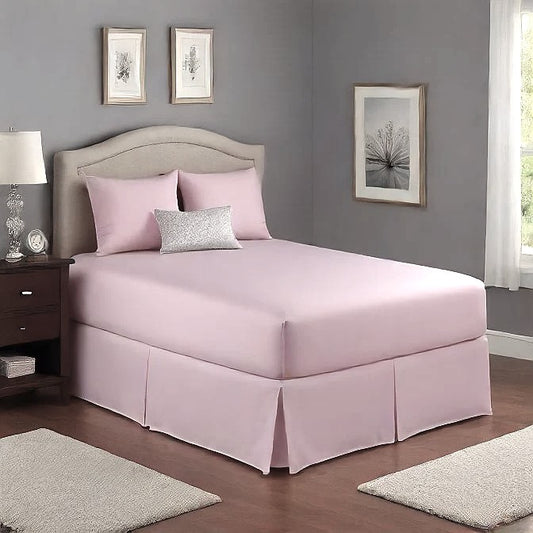 12 Inches Drop Bed Skirt Solid Pink Egyptian Cotton Split Corner at-egyptianlinens