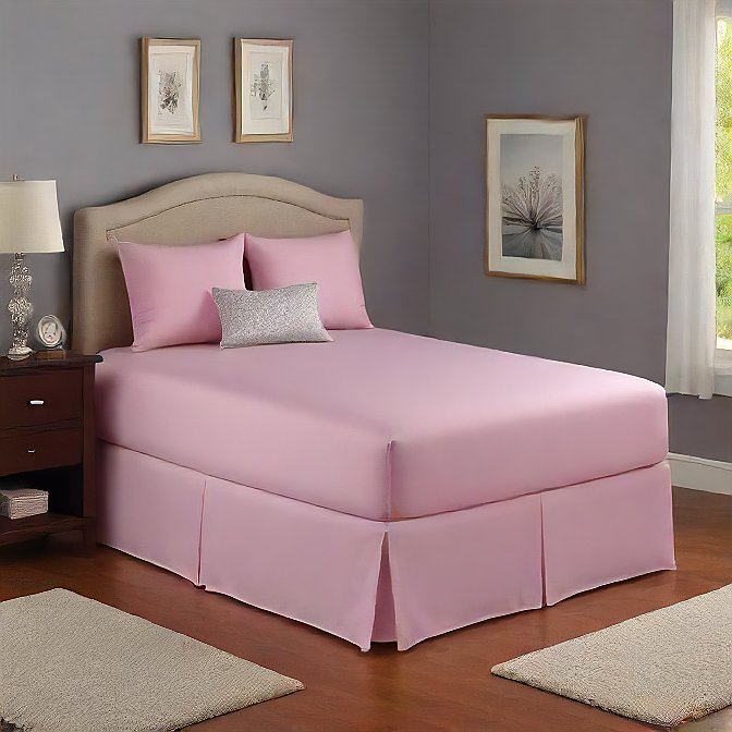 14 Inches Bed Skirt Pink Solid Egyptian Cotton 1000TC at-egyptianhomelinens.com