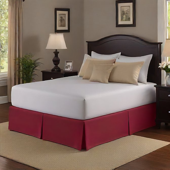 Bed Skirt 31 Inches Drop Solid Dark Red Egyptian Cotton at-egyptianhomelinens.com
