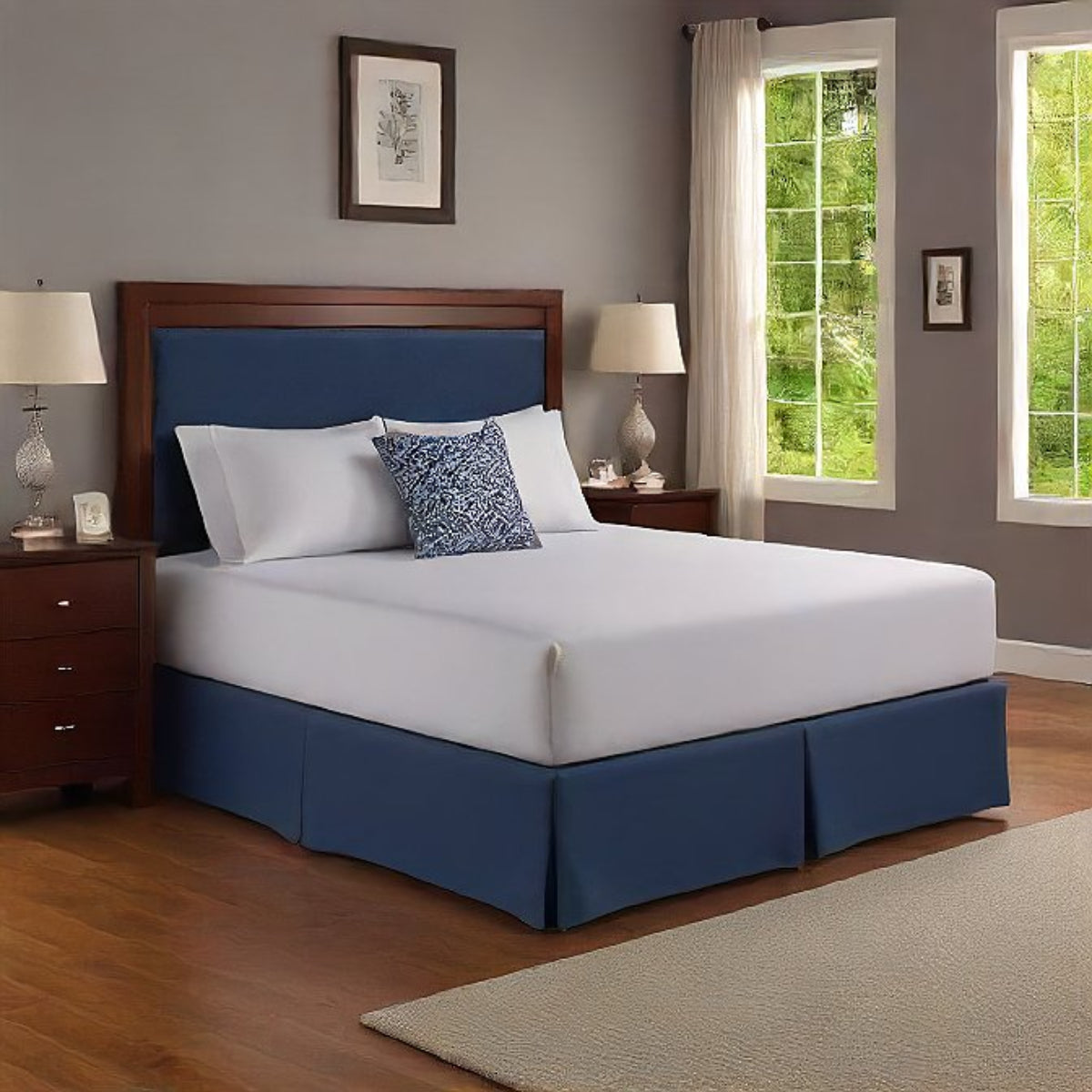 Split Corner Cotton Bed Skirt Navy Blue Egyptian Cotton 1000 Thread Count