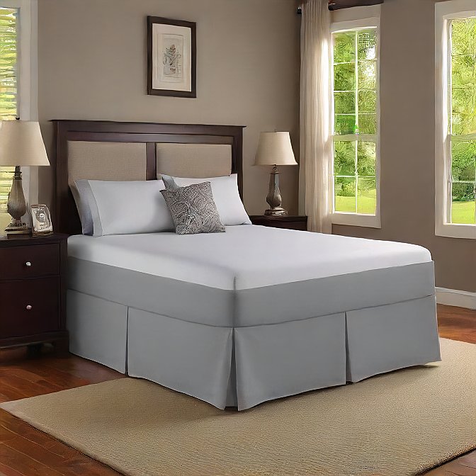 Split Corner Pleated Bed Skirt Silver 23" Inches Drop Egyptian Cotton at-egyptianhomelinens.com