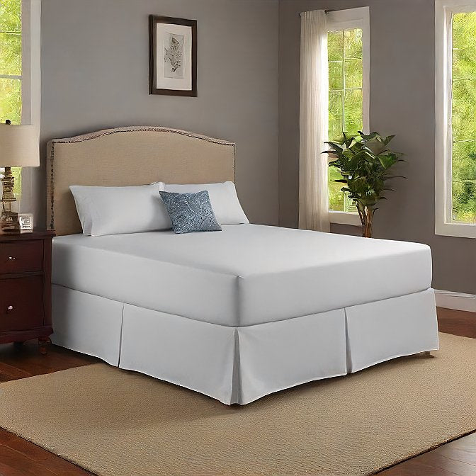 24 Inches Drop Bed Skirt Solid White 1000TC Egyptian Cotton Split Corner Pleated at-egyptianhomelinens.com