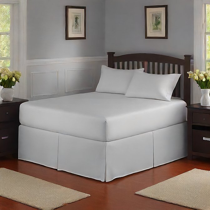White Bed Skirt 18 Inch Drop Split Corner Pleated Egyptian Cotton 1000TC