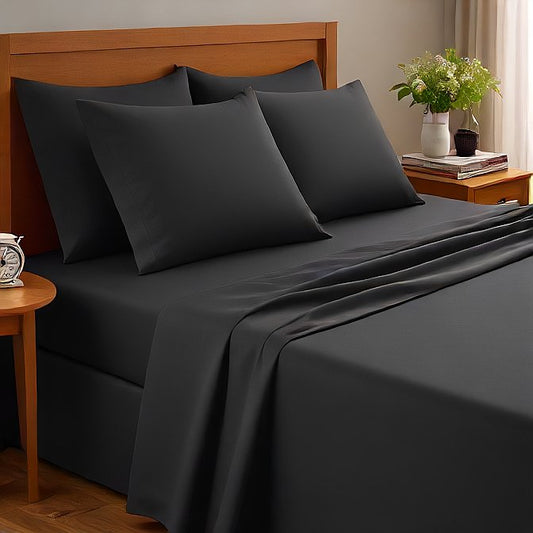 14 inch Pocket 4Pc Sheet Set Black 100% Egyptian Cotton 1000 Thread Count