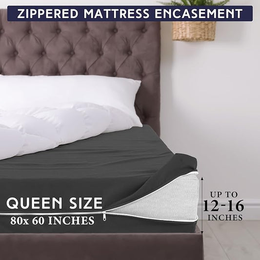 Zipper Fitted Sheet Black 100% Egyptian Cotton 1Pc