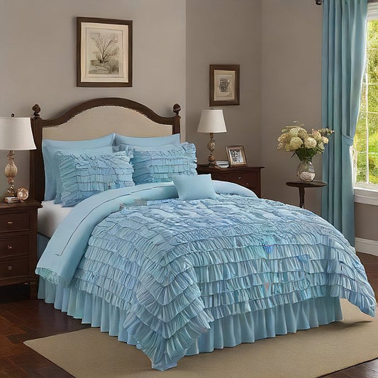 Blue Ruffle Duvet Covers Egyptian Cotton 1000TC
