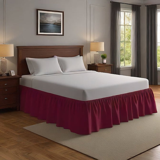 Wrap-Around Bed Skirt Burgundy 1-Piece 100% Pure Egyptian Cotton at- EgyptianHomeLinens.com