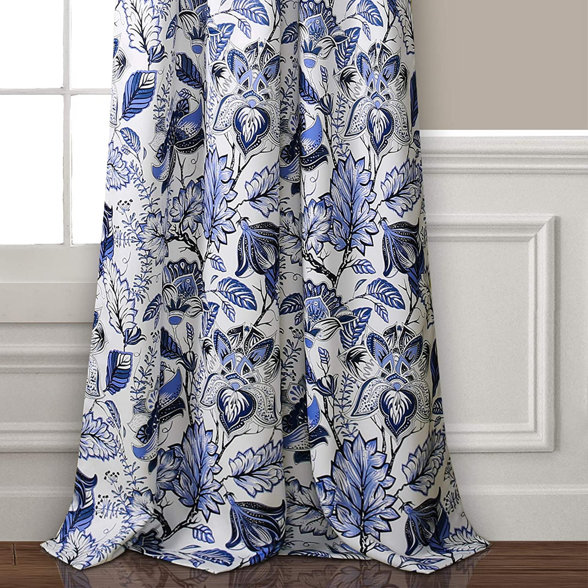 Cynthia Jacobean 84-Inch Room Darkening Rod Pocket Window Curtain Panel Pair in Blue
