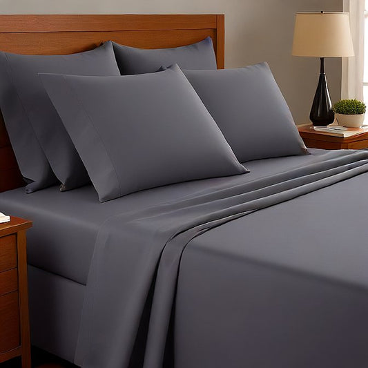 12 Inch Pocket Fitted Sheet – Dark Grey 1000TC Egyptian Cotton for Ultimate Comfort