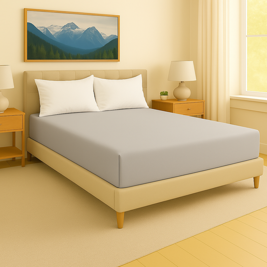 Light grey fitted sheet crafted from premium Egyptian cotton – smooth, comfortable, and durable bedding by Egyptian Home Linens