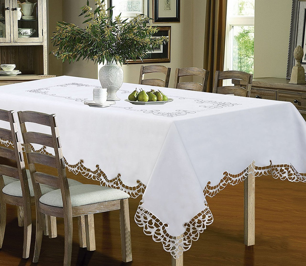 Holland Luxury Embroidered and Hand Cutwork Table cloth, Top Dinner Kitchen Table Cover