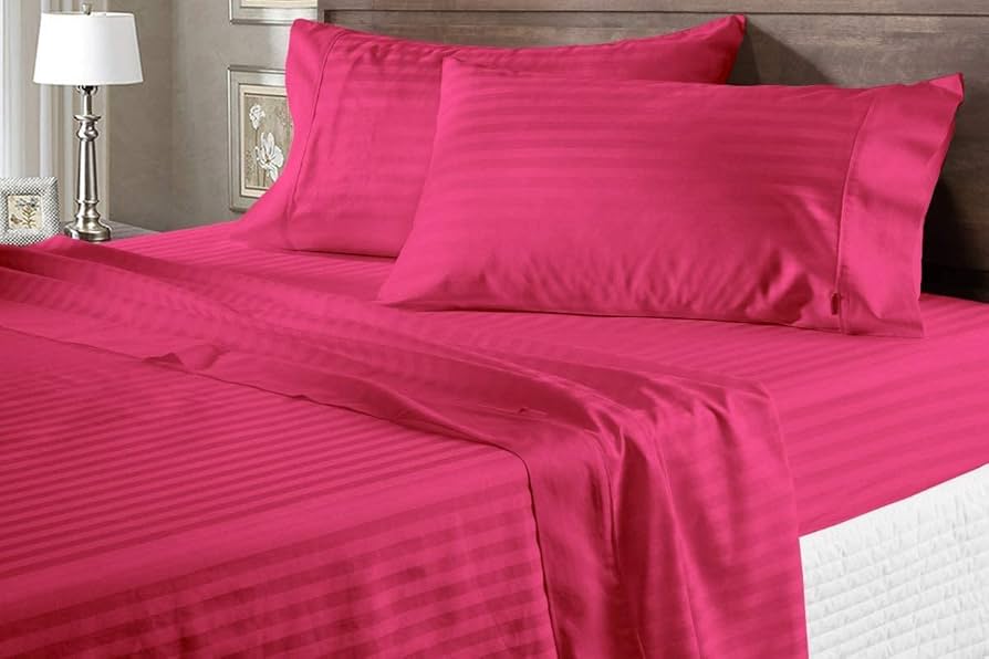 Waterbed Sheet Set 4-Piece Hot Pink Stripe 100% Egyptian Cotton 1000TC