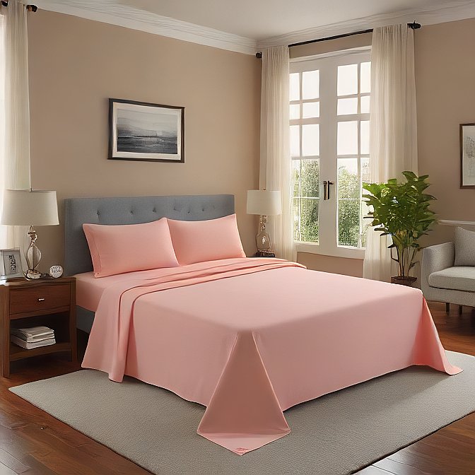 Peach Fitted Sheet Egyptian Cotton 1000-TC Single Botton Sheet at EgyptianHomeLinens.com