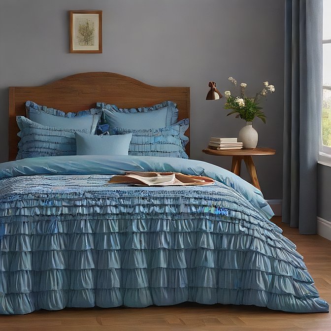 Sky Blue Waterfall Ruffle Duvet Covers Egyptian Cotton 1000TC