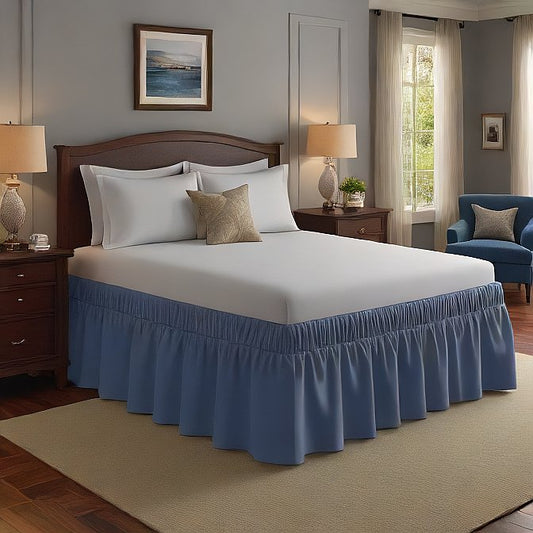 Wrap-Around Bed Skirt Medium Blue 1-Piece 100% Pure Egyptian Cotton at- EgyptianHomeLinens.com