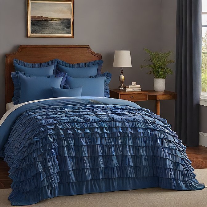 Med Blue Ruffle Duvet Cover Set 3-Pieces Egyptian Cotton 1000TC