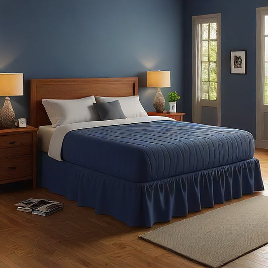 Wrap-Around Bed Skirt Dark Blue 1-Piece 100% Pure Egyptian Cotton at- EgyptianHomeLinens.com