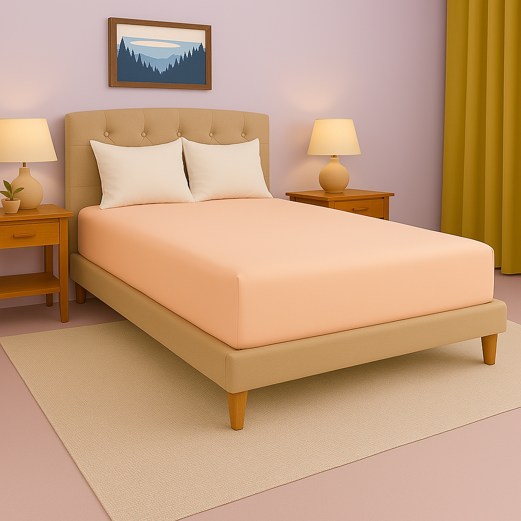 Elegant blush Egyptian cotton fitted sheet, 1000TC, deep pocket design and colorfast finish for lasting use