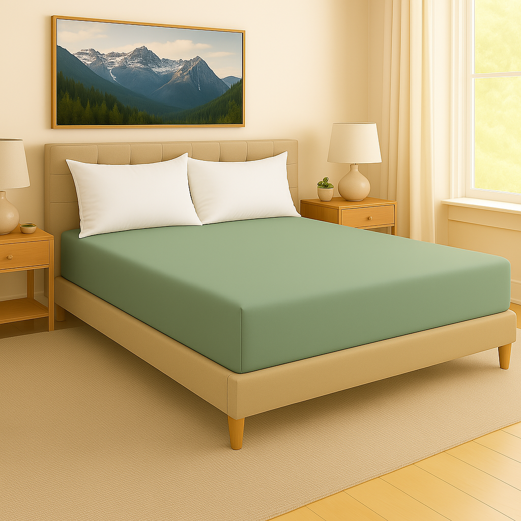 16 Inch Pocket Fitted Sheet – 100% Egyptian Cotton – Sage Green