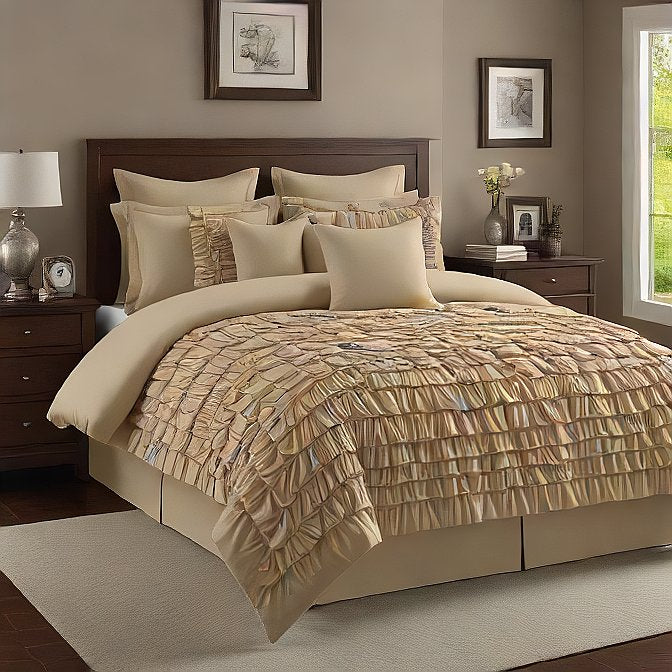 Sand Color Ruffle Duvet Cover Set 3-Pieces Egyptian Cotton 1000TC