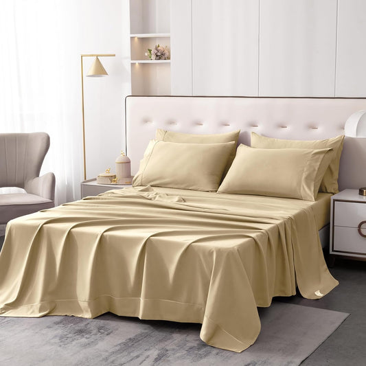 9 Inch Pocket Fitted Sheet in Sand 100% Egyptian Cotton 1000TC