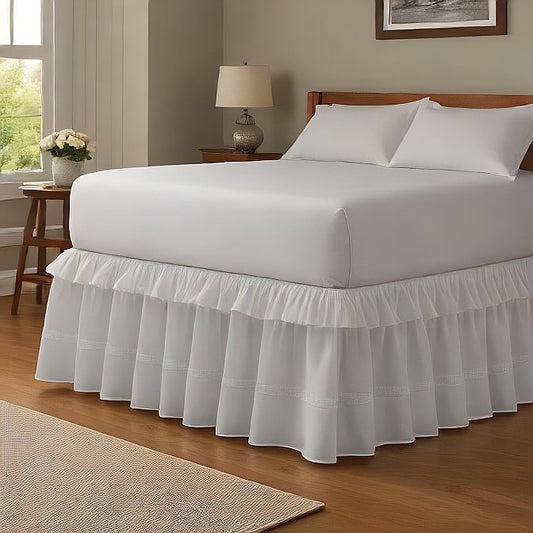 Ruffle Bed Skirt 15" Drop, Elastic Wrap-Around, Easy Install Dust Ruffle