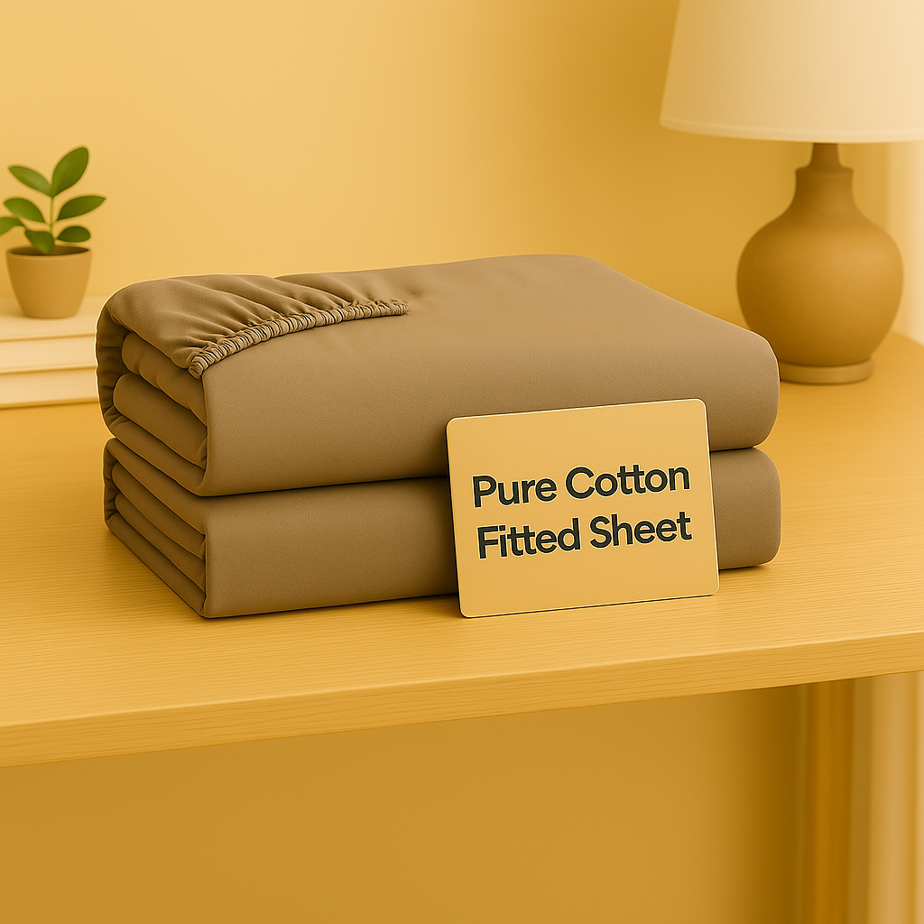Pure cotton taupe fitted sheet with snug fit for 6 inch mattresses