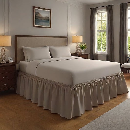 Wrap-Around Bed Skirt Taupe 1-Piece 100% Pure Egyptian Cotton at- EgyptianHomeLinens.com