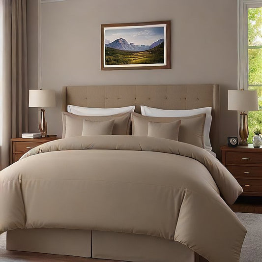 Luxurious taupe sheet set made from 1000 thread count Egyptian cotton, soft, breathable, and hotel-quality comfort