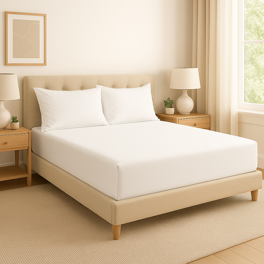 Classic white fitted sheet made from 100% Egyptian cotton – soft, breathable, and luxurious bedding by Egyptian Home Linens