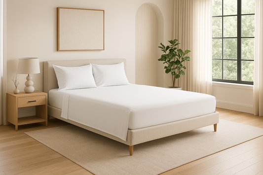 White fitted sheet in luxurious Egyptian cotton – crisp, smooth, and high-quality bedding from Egyptian Home Linens