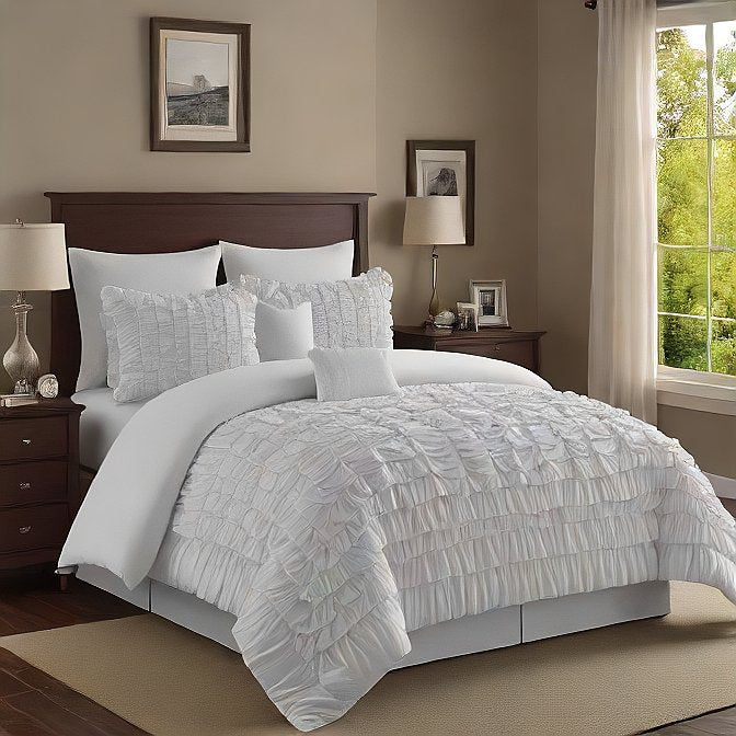 White Ruffle Duvet Cover Set 3-Pieces Egyptian Cotton 1000TC