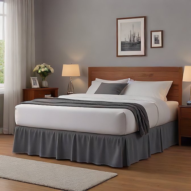 Wrap-Around Bed Skirt Dark Gray 1-Piece 100% Pure Egyptian Cotton at- EgyptianHomeLinens.com