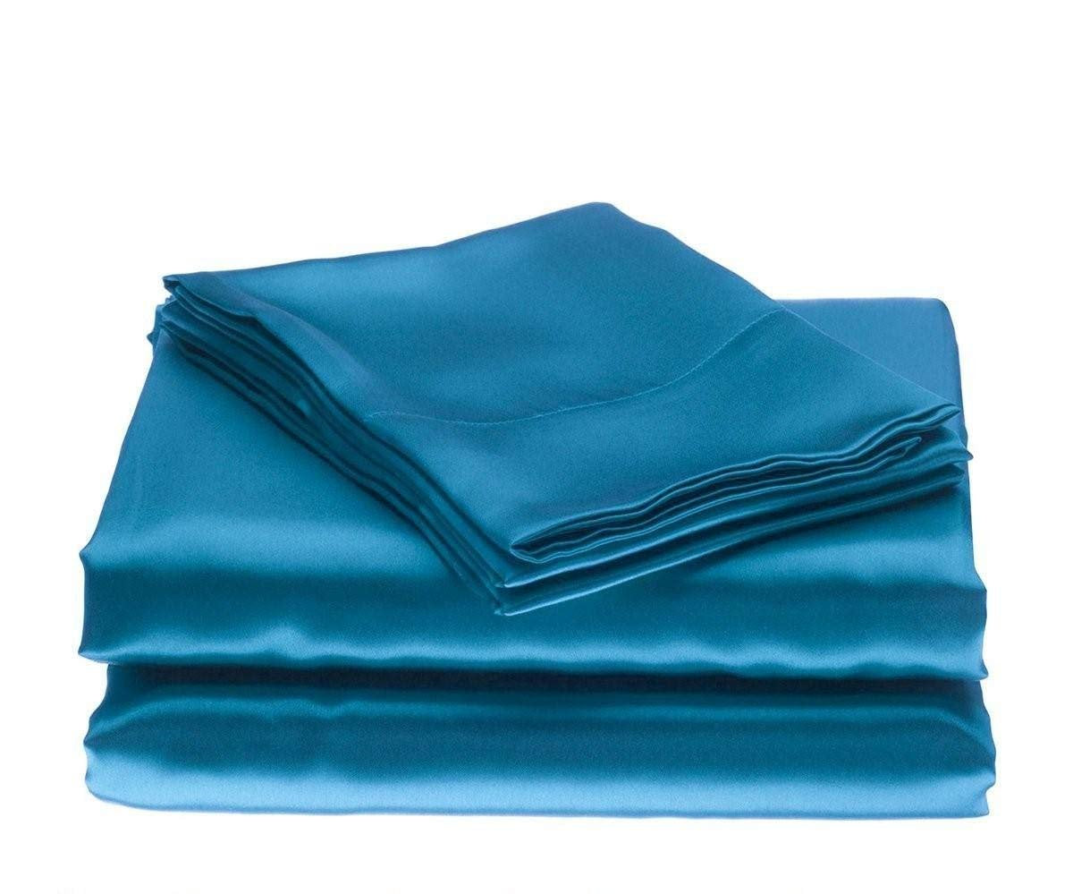 30 Inch Pocket Sheet Set 4Pc Mulberry Sateen Silk Turquoise at-www.egyptianhomelinens.com